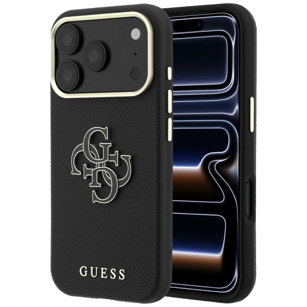 Husa Guess Grained & Big Resin Logo pentru iPhone 18 Pro / 17 Pro - Negru