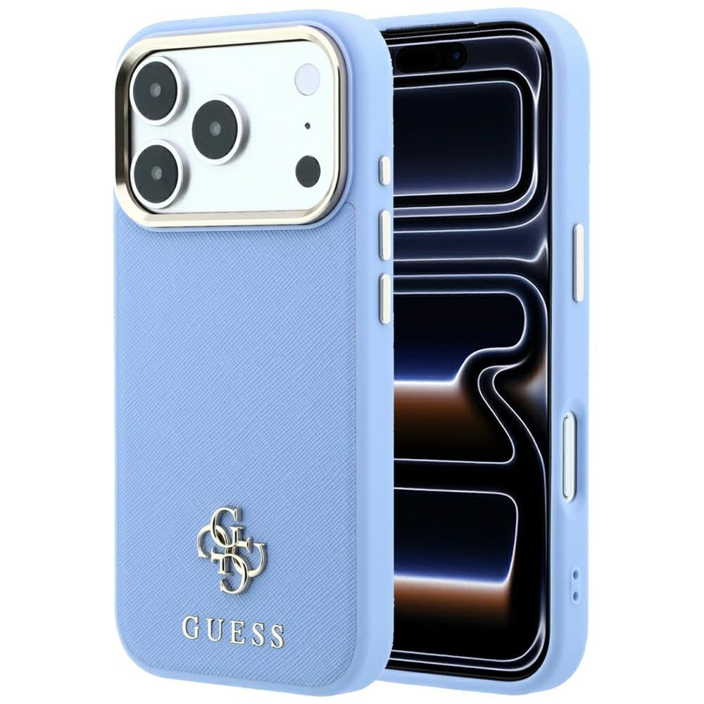 Husa Guess Saffiano Small 4G & Classic Logo Magsafe pentru iPhone 18 Pro / 17 Pro - Albastru deschis