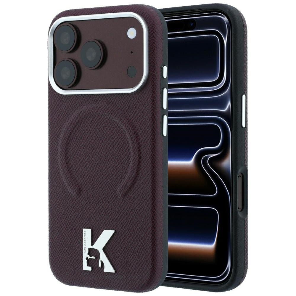 Husa Karl Lagerfeld Grained Embossed Ring & Kameo Logo Magsafe pentru iPhone 18 Pro / 17 Pro - Burgundy