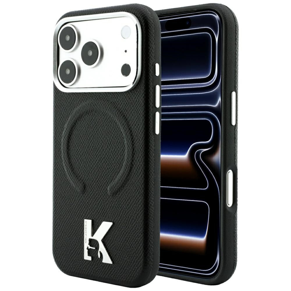Husa Karl Lagerfeld Grained Embossed Ring & Kameo Logo Magsafe pentru iPhone 18 Pro / 17 Pro - Negru