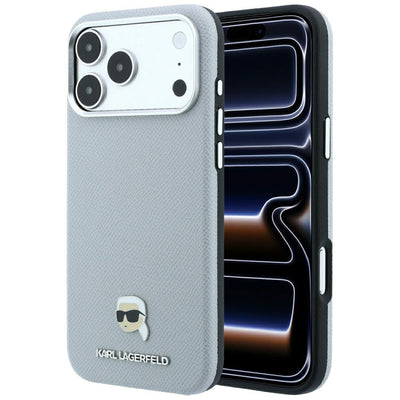 Husa Karl Lagerfeld Grained Karl Head Metal Magsafe pentru iPhone 18 Pro / 17 Pro - Gri