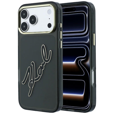 Husa Karl Lagerfeld IML Big Signature Resin Metal Frame pentru iPhone 18 Pro Max / 17 Pro Max - Negru
