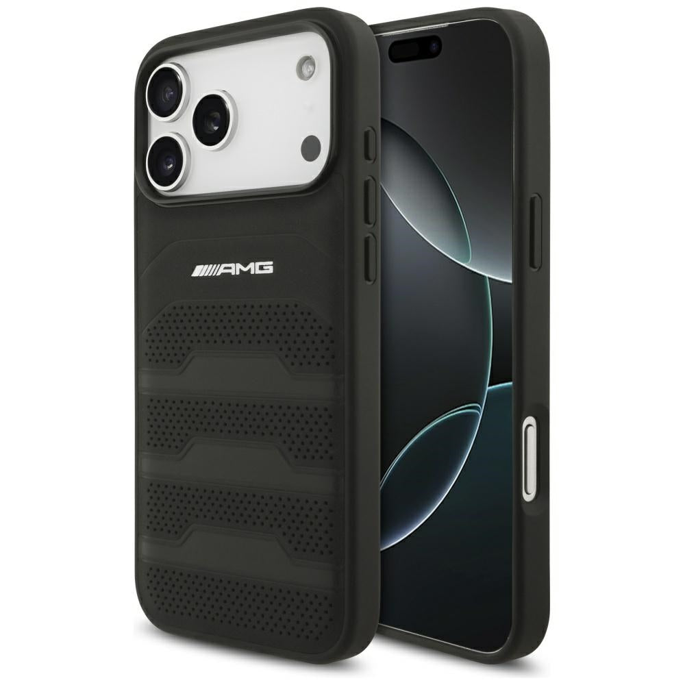 Husa Mercedes AMG piele Debossed Lines Logo pentru iPhone 18 Pro Max / 17 Pro Max - Negru
