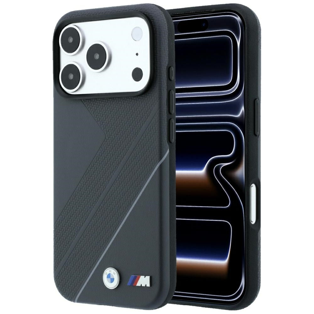 Husa BMW M Tire Track cu Argintiu Line Magsafe pentru iPhone 18 Pro / 17 Pro - Gri inchis