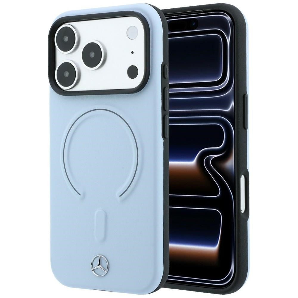 Husa Mercedes piele 3D Magsafe pentru iPhone 18 Pro / 17 Pro - Albastru