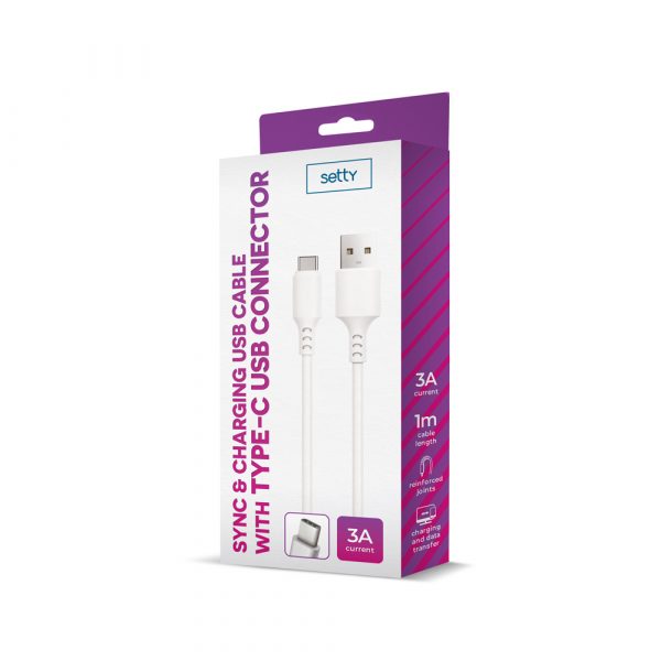 Setty cablu USB - USB-C 1,0 m 3A Alb
