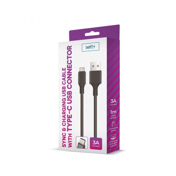 Setty cablu USB - USB-C 1,0 m 3A Negru