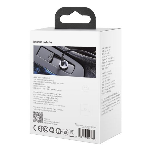 Încărcător auto Baseus Grain Pro 2x USB 4,8A alb
