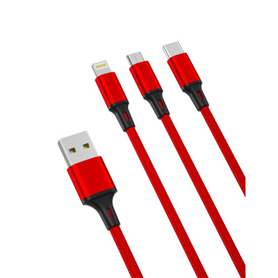 Cablu XO Nb173 3in1 USB - Lightning + Usb-c + Microusb 1,2 M 2,4A Rosu