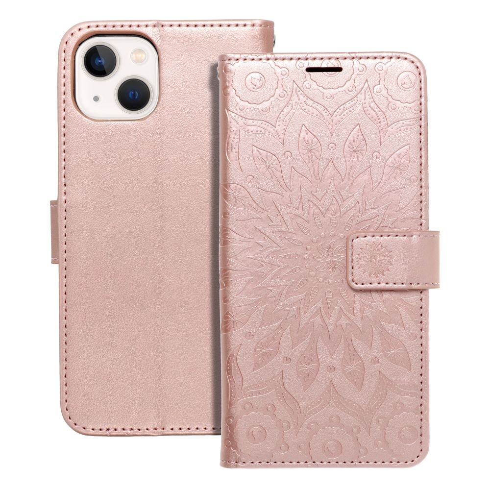 Husa Mezzo Book Flip pentru iPhone 13 Mandala Roz auriu