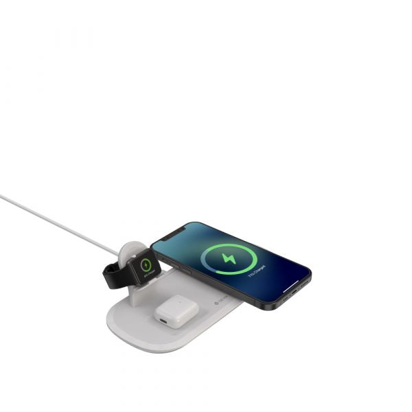 Încărcător wireless Devia 3‑în‑1 Smart 15W alb