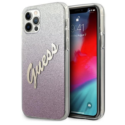 Husa Guess pentru iPhone 12 / 12 Pro 6,1" Roz Hard Glitter Gradient Script