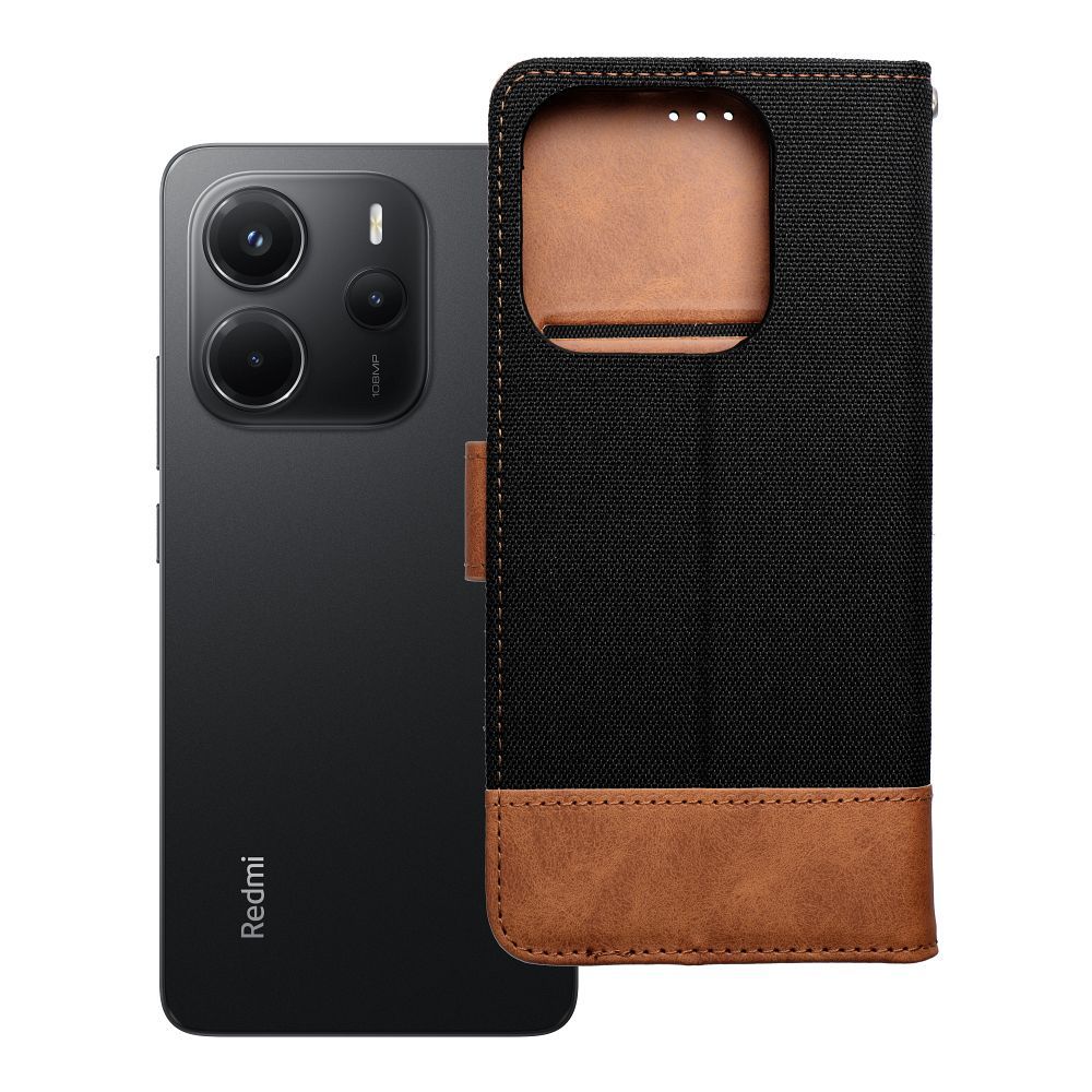 Husa Jeans Book Flip pentru Xiaomi Redmi Note 14 4G (Global - 163,25mm X 76,55mm X 8,16mm) Negru