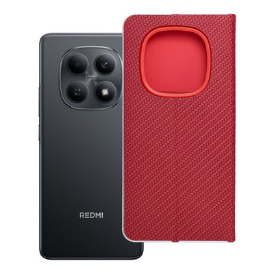 Husa Luna Book Carbon Flip pentru Xiaomi Redmi Note 15 5G Rosu