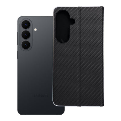 Husa Luna Book Carbon Flip pentru Samsung S26 Plus Negru