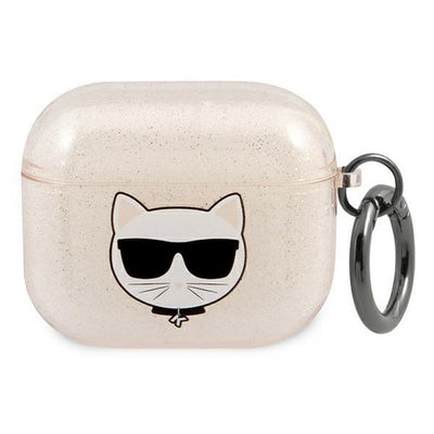 Husa Karl Lagerfeld pentru AirPods 3 Kla3uchgd Auriu Glitter Choupette