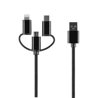 Cablu Setty 3in1 USB - Lightning + Usb-c + Microusb 1,0 M 2A Negru Nylon DT
