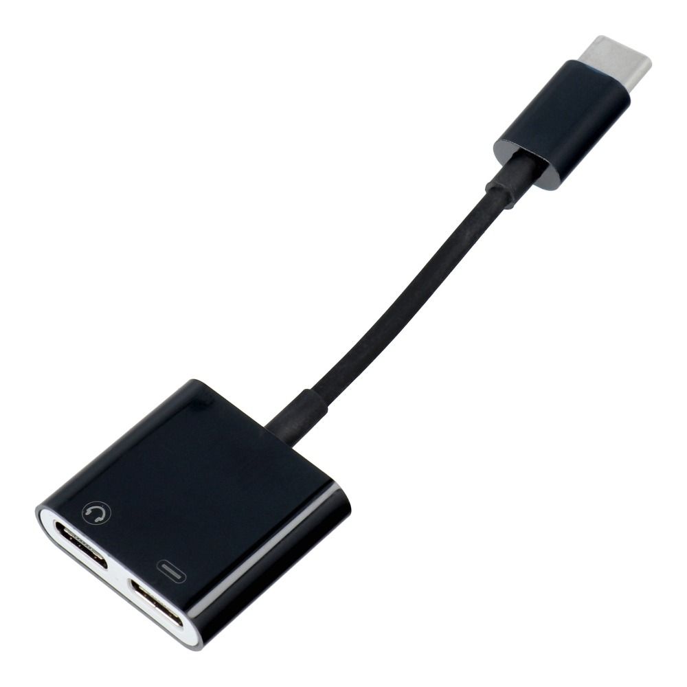 Adaptor AUX 2in1 Type C (Male) To Type C (Female) / Type C (Female) BOX Negru [DAC]