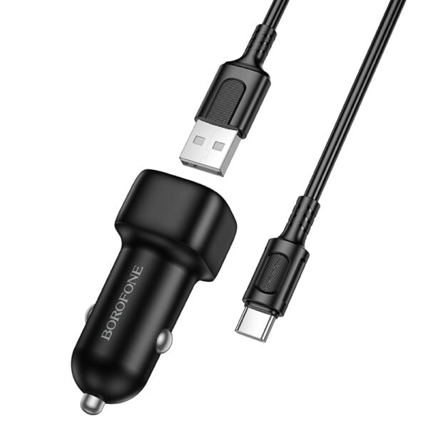 Borofone – Încărcător Auto Cloud (BZ34) – Cablu USB‑A/C Inclus, Port Unic USB‑A, 18W (QC/FCP/AFC), ABS, pentru DC 12–24V – Negru