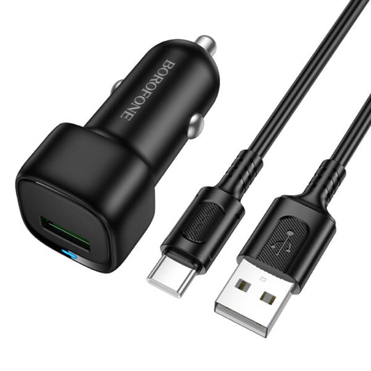 Borofone – Încărcător Auto Cloud (BZ34) – Cablu USB‑A/C Inclus, Port Unic USB‑A, 18W (QC/FCP/AFC), ABS, pentru DC 12–24V – Negru