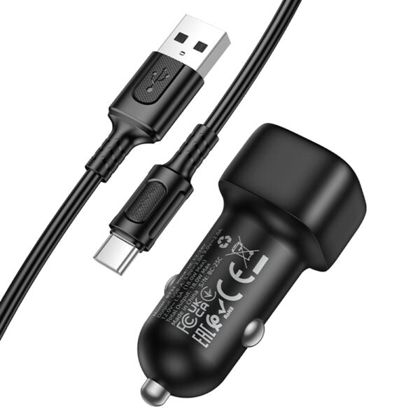 Borofone – Încărcător Auto Cloud (BZ34) – Cablu USB‑A/C Inclus, Port Unic USB‑A, 18W (QC/FCP/AFC), ABS, pentru DC 12–24V – Negru