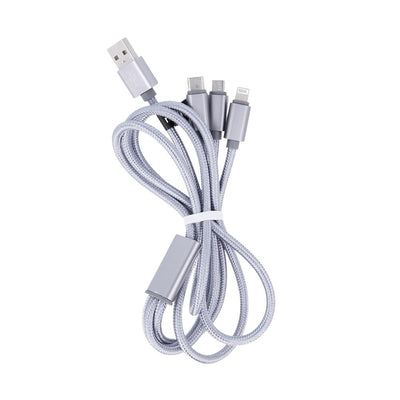 Cablu Maxlife 3in1 USB - Lightning + Usb-c + Microusb 1,0 M 2,1A Gri Nylon
