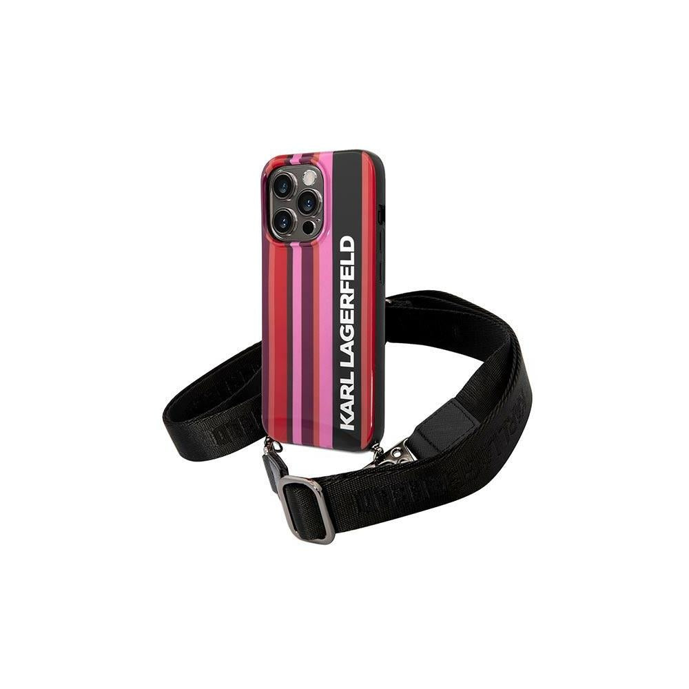 Husă pentru iPhone 14 Pro Karl Lagerfeld 6,1" KLHCP14LSTSTP pink hard Color Stripes Strap – Roz