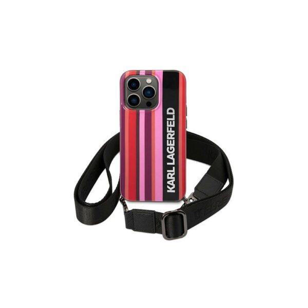 Husă pentru iPhone 14 Pro Karl Lagerfeld 6,1" KLHCP14LSTSTP pink hard Color Stripes Strap – Roz