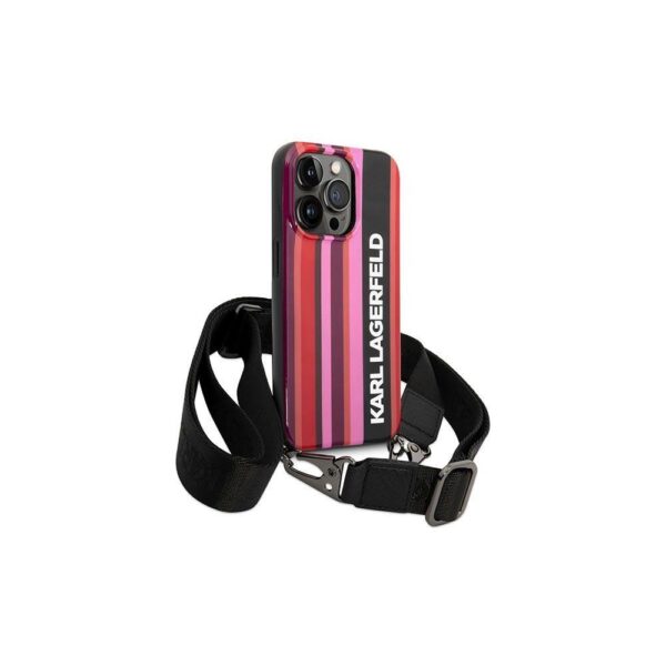 Husă pentru iPhone 14 Pro Karl Lagerfeld 6,1" KLHCP14LSTSTP pink hard Color Stripes Strap – Roz