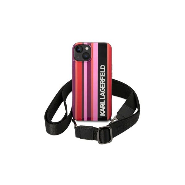 Husă pentru iPhone 14 Karl Lagerfeld 6,1" KLHCP14SSTSTP pink hard Color Stripes Strap – Roz
