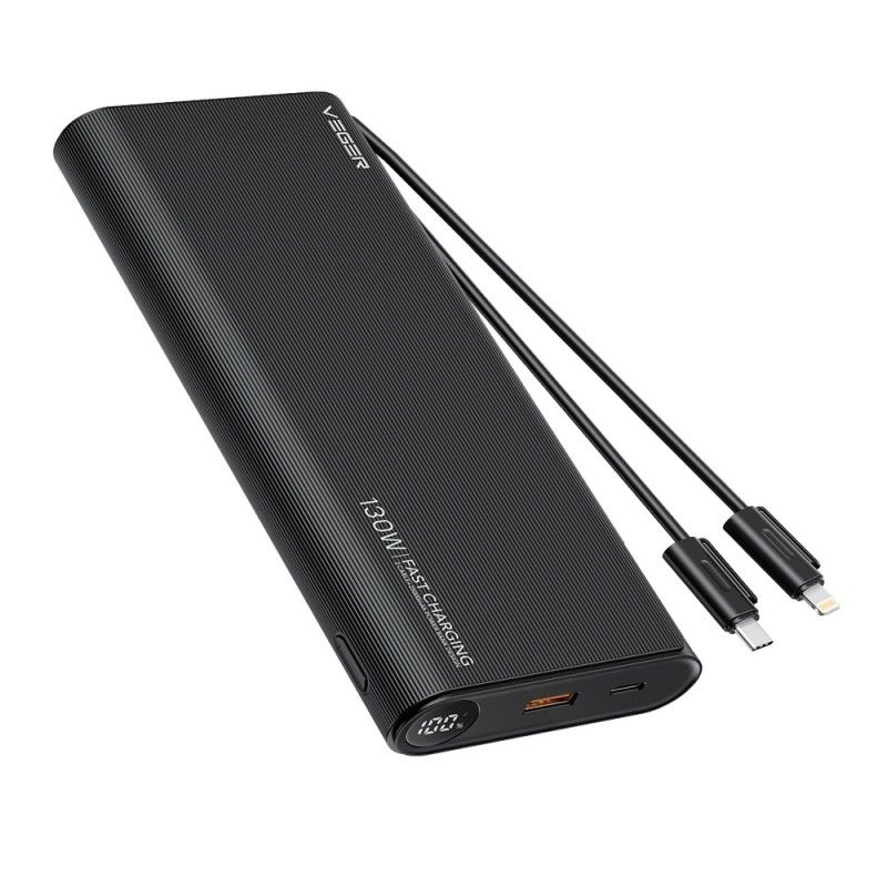 Cablu Veger Acumulator extern (W2503) PD 130W 25000 Mah cu Built-in Type C / Lightning Negru