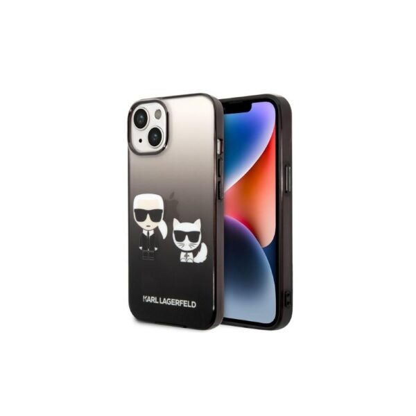 Husă pentru iPhone 14 Plus Karl Lagerfeld 6,7" KLHCP14MTGKCK black HC PC/TPU K&Choupette Centered Grad – Negru