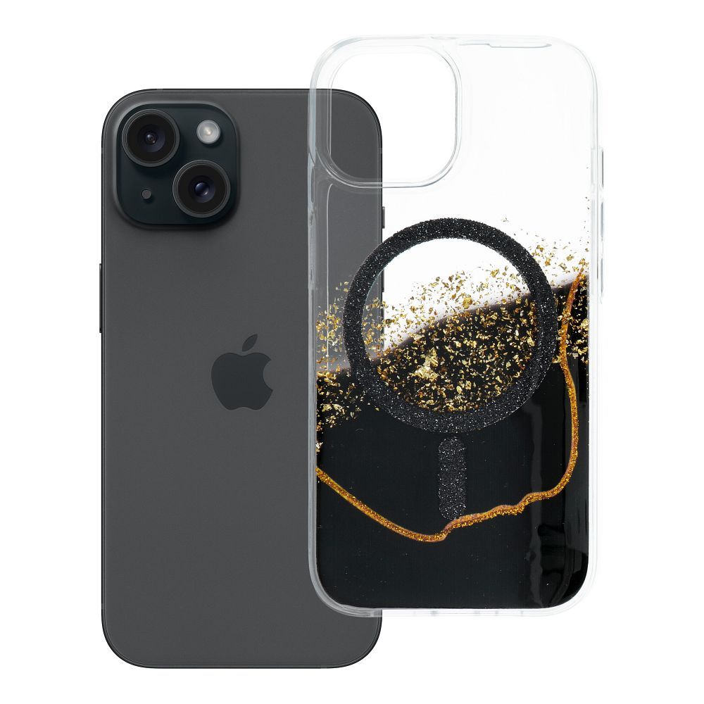 Husa Golden pentru iPhone 15 Compatible cu Magsafe Negru