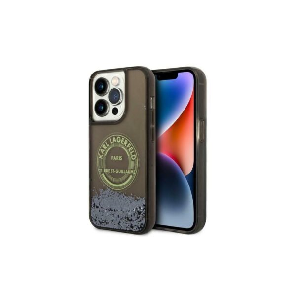 Husă pentru iPhone 14 Pro Karl Lagerfeld 6,1" KLHCP14LLCRSGRK black hard Liquid Glitter RSG – Negru