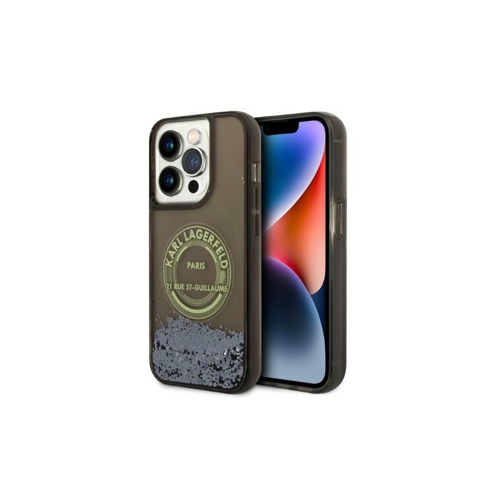 Husă pentru iPhone 14 Pro Karl Lagerfeld 6,1" KLHCP14LLCRSGRK black hard Liquid Glitter RSG – Negru