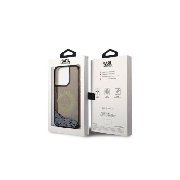 Husă pentru iPhone 14 Pro Karl Lagerfeld 6,1" KLHCP14LLCRSGRK black hard Liquid Glitter RSG – Negru