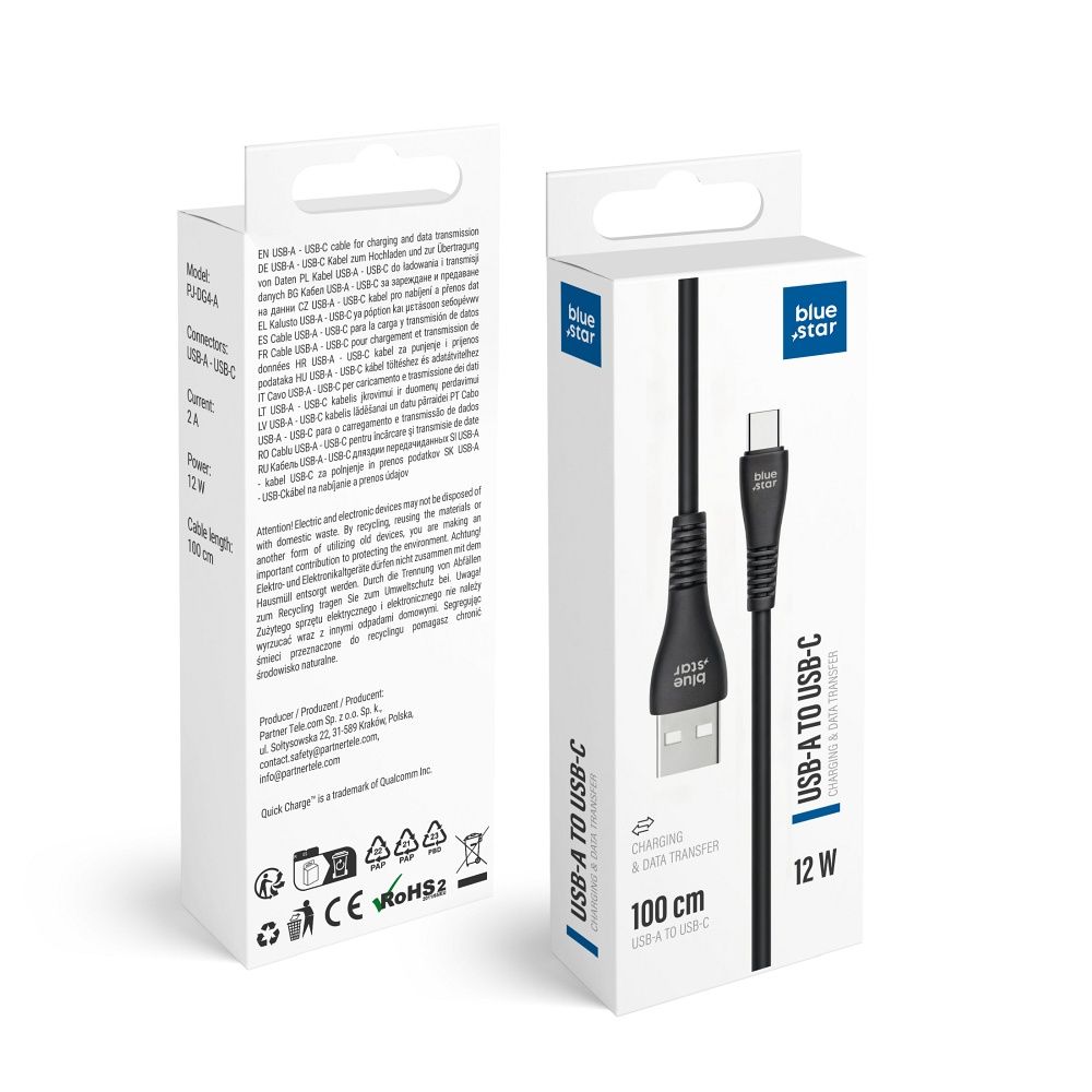Cablu Albastru Star USB A To USB C 2A 12W 1 M Negru