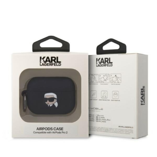 Husă pentru Karl Lagerfeld Airpods Pro 2 KLAP2RUNIKK black 3D Silicone NFT Karl – Negru