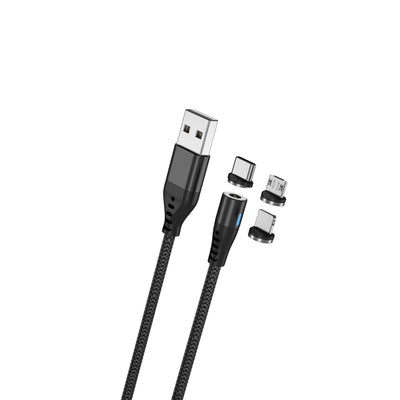 Cablu Maxlife Mxuc-02 Magnetic USB - Lightning + Usb-c + Microusb 1,0 M 2A Negru Nylon