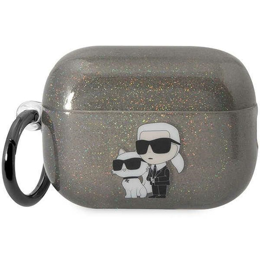 Husă pentru Karl Lagerfeld AirPods Pro 2 KLAP2HNKCTGK black TPU Glitter NFT Karl&Choupette – Negru