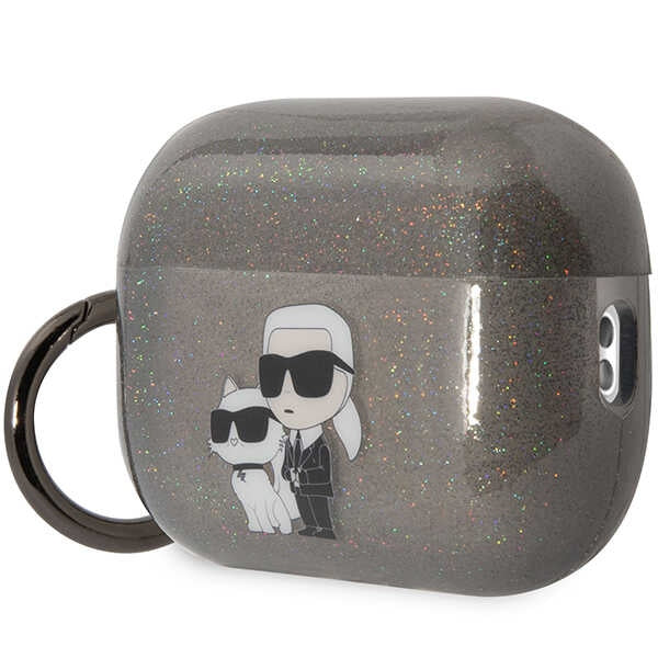 Husă pentru Karl Lagerfeld AirPods Pro 2 KLAP2HNKCTGK black TPU Glitter NFT Karl&Choupette – Negru