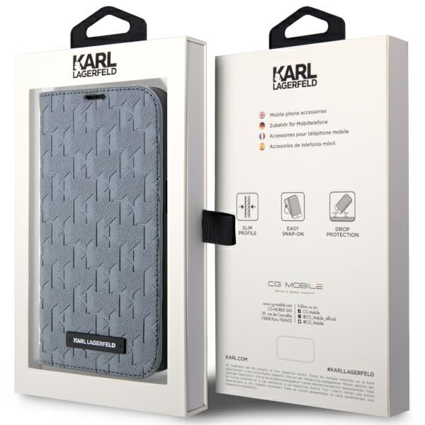 Husă pentru iPhone 14 Karl Lagerfeld 6,1" KLBKP14SSAKLHPG silver BT Saffiano Mono – Argintiu