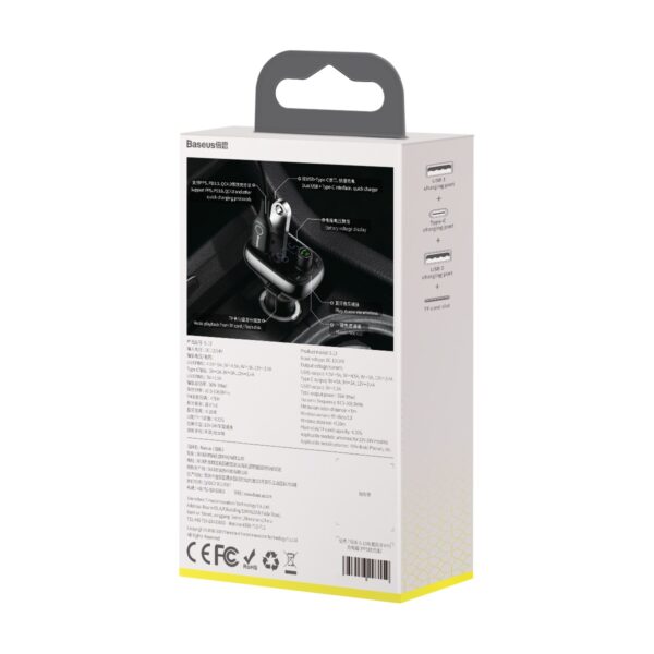 Transmițător FM Baseus T‑Shaped S‑13 Bluetooth MP3 cu încărcător auto, negru
