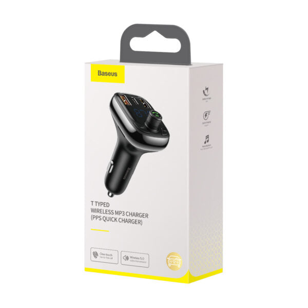 Transmițător FM Baseus T‑Shaped S‑13 Bluetooth MP3 cu încărcător auto, negru