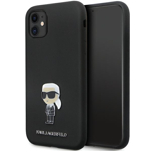 Husă pentru Karl Lagerfeld iPhone 11 KLHCN61SMHKNPK black HC Silicone Ikonik Metal Pin – Negru