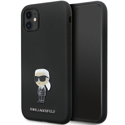 Karl Lagerfeld case for iPhone 11 KLHCN61SMHKNPK black HC Silicone Ikonik Metal Pin