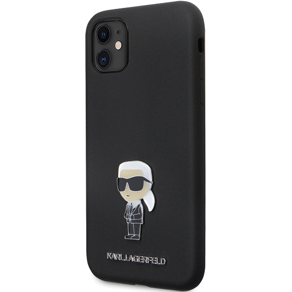 Husă pentru Karl Lagerfeld iPhone 11 KLHCN61SMHKNPK black HC Silicone Ikonik Metal Pin – Negru