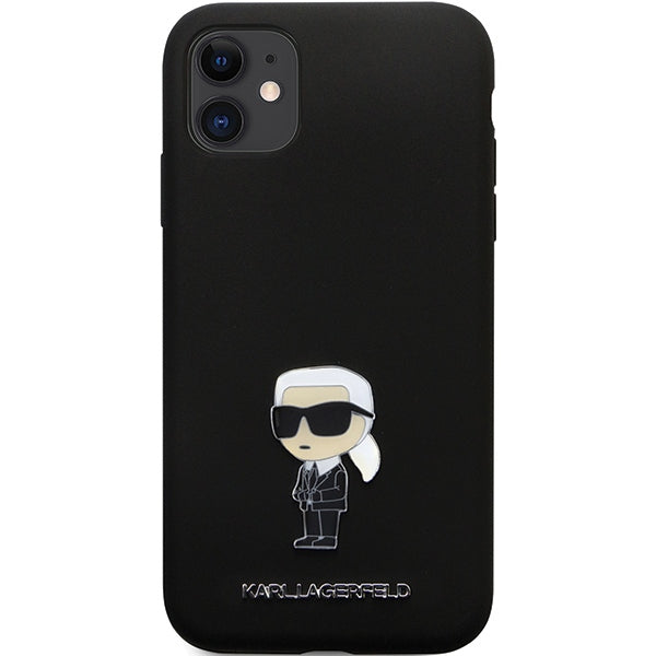 Husă pentru Karl Lagerfeld iPhone 11 KLHCN61SMHKNPK black HC Silicone Ikonik Metal Pin – Negru