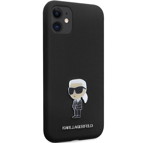 Husă pentru Karl Lagerfeld iPhone 11 KLHCN61SMHKNPK black HC Silicone Ikonik Metal Pin – Negru