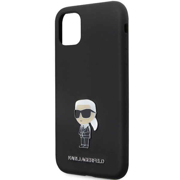 Husă pentru Karl Lagerfeld iPhone 11 KLHCN61SMHKNPK black HC Silicone Ikonik Metal Pin – Negru
